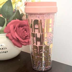 NWT Ban.do 16 oz Thermal Mug, “Have The Best Time” Pink Multi Color Confetti